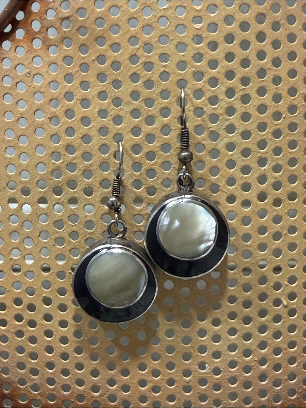 Silver-Tone Mother of Pearl Drop Earrings - White and Black